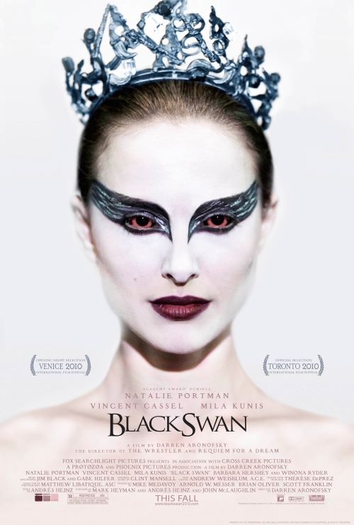 portrait of main character against a white background. She wears white face paint, dark red lipstick, black eyeliner mimicking large bird wings, and a silver crown. Her eyes are an unnatural red.